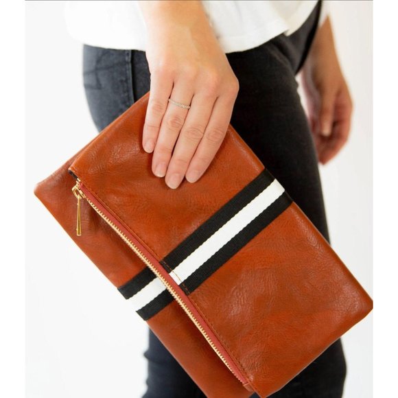 Supremarose Handbags - Preppy Stripe Foldover Clutch - Black/White Stripe